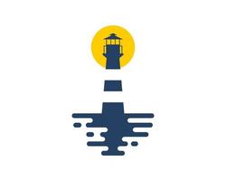 Lighthouse silhouette with beach wave and sunset vector