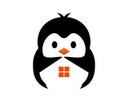 Penguin with home window inside vector