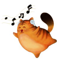 süße katze mit tigerstreifen, die musik hört und in illustration des aquarellstils tanzt png