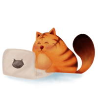 süße katze mit tigerstreifen, die computer in illustration des aquarellstils spielen png