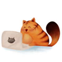 schattig kat met tijger strepen spelen computer in illustratie van waterverf stijl png