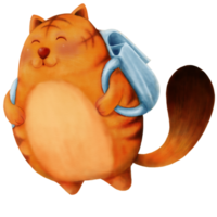 chat avec motif tigre sur le sac à l'école en illustration de style aquarelle png