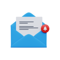 Open mail envelope with notice. 3D render png