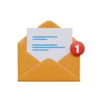 Open mail envelope with notice. One Message. 3d render png