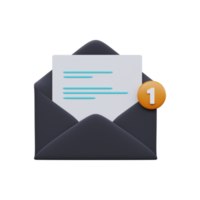 Open mail envelop met merk op. een bericht. 3d geven png