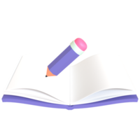 Book and pencil 3D rendering isolated on transparent background. Ui UX icon design web and app trend png