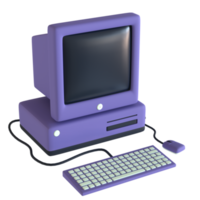 Representación 3d de computadora de escritorio retro aislada sobre fondo transparente. ui ux icono diseño web y tendencia de aplicaciones png