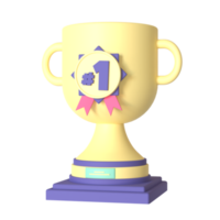 Trophy and first medal 3D rendering isolated on transparent background. Ui UX icon design web and app trend png