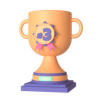 trophée et troisième médaille rendu 3d isolé sur fond transparent. ui ux design d'icônes tendance web et application png