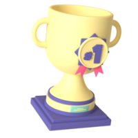 Trophy and first medal 3D rendering isolated on transparent background. Ui UX icon design web and app trend png