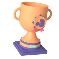 troféu e terceira medalha de renderização 3d isolada em fundo transparente. ui ux icon design web e tendência de aplicativos png