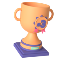 trophée et troisième médaille rendu 3d isolé sur fond transparent. ui ux design d'icônes tendance web et application png