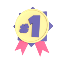 First medal 3D rendering isolated on transparent background. Ui UX icon design web and app trend png