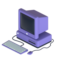 Retro desktop computer 3D rendering isolated on transparent background. Ui UX icon design web and app trend png