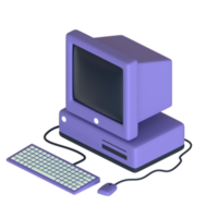 Retro desktop computer 3D rendering isolated on transparent background. Ui UX icon design web and app trend png