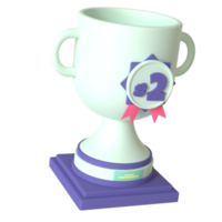 medalha de troféu e segunda renderização 3d medalha isolada em fundo transparente. ui ux icon design web e tendência de aplicativos png