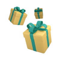 Yellow gift boxes closed with ribbon. 3d render modern holiday surprise box. png