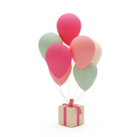 Gift box closed with red ribbon and balloon. 3d render modern holiday surprise box png