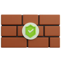 3d rendering brown brick wall with shield isolated png