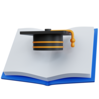 3d rendering open book empty with graduation hat isolated png