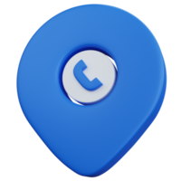 mapa pinpointer azul de renderização 3D com telefone de chamada de ícone isolado