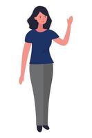 Illustration young woman  showing hand gesture copy space to present or introduce something. Presentation, advertisement, introduce concept illustration in vector cartoon style.