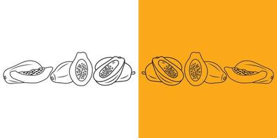 Full and sliced segment of papaya vector doodle on isolated background.