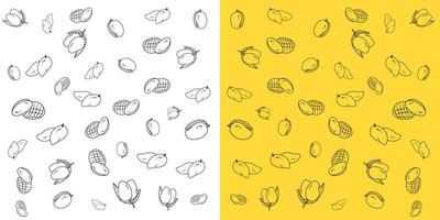 Yellow mango doodle pattern background. Exotic Realistic fruits doodle icon. with two background vector