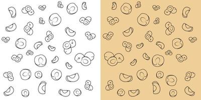 Whole and pieces of apple apricot.pattern of apricot with leaves in two different backgrounds.Apricot fruits in Line art. vector