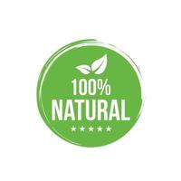 Insignia de 100 alimentos naturales. etiqueta de producto de icono verde de naturaleza ecológica o vector de logotipo