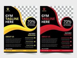 Business Gym Fitness Flyer yellow and red color design corporate template design for annual report company leaflet cover Free Vector