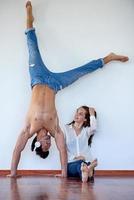happy young romantic couple have fun arelax  relax at home photo