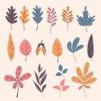 Set of different autumnal leaves in an extraordinary palette for decoration, product design vector