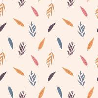 Seamless autumnal pattern of simple leaves on a beige background in warm palette. For textile, wrapper, background. vector