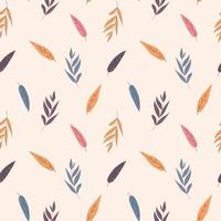 Seamless autumnal pattern of simple leaves on a beige background in warm palette. For textile, wrapper, background. vector