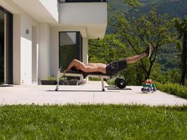 man doing morning exercises photo