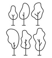 Set of outlines of trees.Flat illustration of plants line art.Outline vector illustration.Isolated on white background.