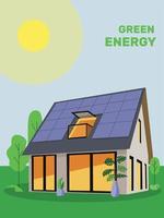 baterías solares. almacenamiento de energía de batería virtual en el hogar con paneles solares fotovoltaicos en el techo y respaldo de electricidad recargable de iones de litio. aerogeneradores de energía verde en la tierra. ilustración vectorial C vector