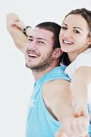 happy young couple fitness workout and fun photo