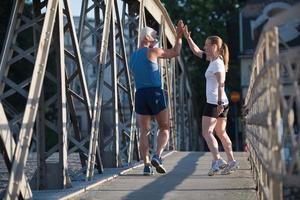 couple congratulate and happy to finish photo