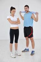 happy young couple fitness workout and fun photo