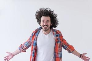 man standing with open arms isolated on a white photo