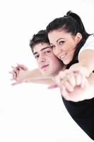 happy young couple fitness workout and fun photo