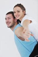 happy young couple fitness workout and fun photo