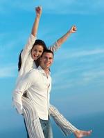 happy young romantic couple have fun arelax  relax at home photo