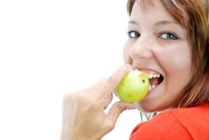 beautiful girl with pear photo