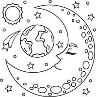 Sleeping Crescent Moon Coloring Page for Kids vector