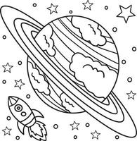 Planet Saturn Coloring Page for Kids vector