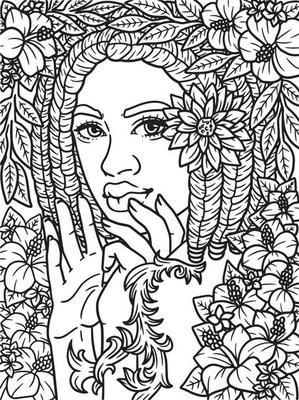 African American Flower Girl Adult Coloring Page 6296300 Vector Art at  Vecteezy