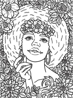 African American Flower Girl Adult Coloring Page 6296300 Vector Art at  Vecteezy